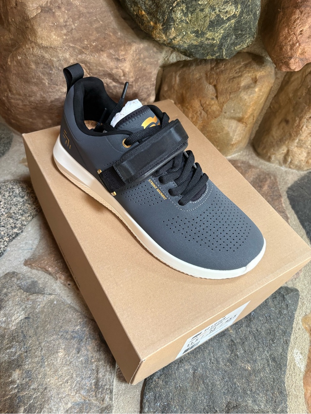 Men's Dark Gray Athletic Sneakers with Strap and White Sole